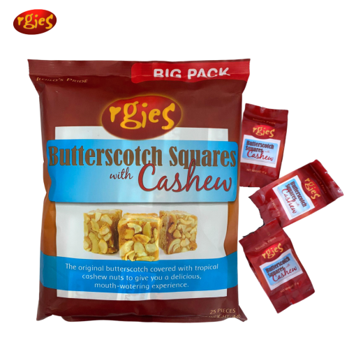 Rgies Butterscotch Squares with Cashew Nuts – Big Pack (25pcs/pack)